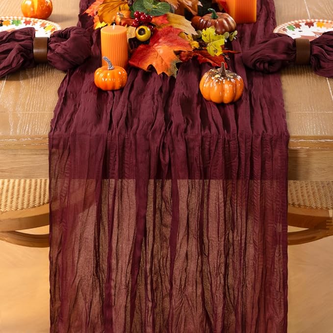 8 Pack Burgundy Cheesecloth Table Runner 10ft Sheer Gauze Events Decor | - Image 4