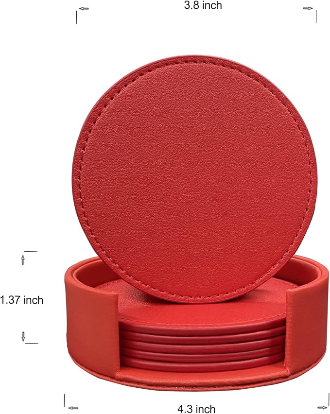 Coasters Set of 6 Soft Leather Drink Coaster Round Coaster - Image 2