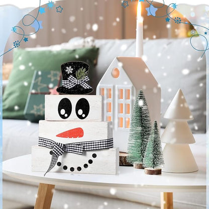 Moucuny 4 Pcs Winter Table Decoration Wooden Snowman Decor Black and White - Image 4