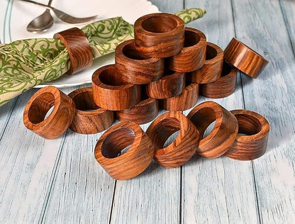 Ajuny 12 Wooden Napkin Rings Round Table Place Setting Holders - Image 5