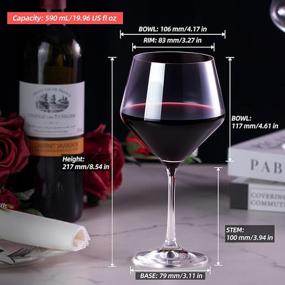 KAMMAK Wine Glasses Set of 2, 20 oz Hand Blown Crystal Bordeaux Wine Glasses, Thin Rim & Long Stem, Perfect for Red & White, Daily Use, Wedding Anniversary or Birthday Gift with Gift Box, Jenny