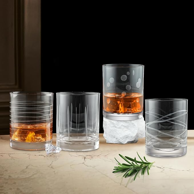 Joeyan Hand Blown Etched Whiskey Glasses, Old Fashioned Tumblers - Image 5