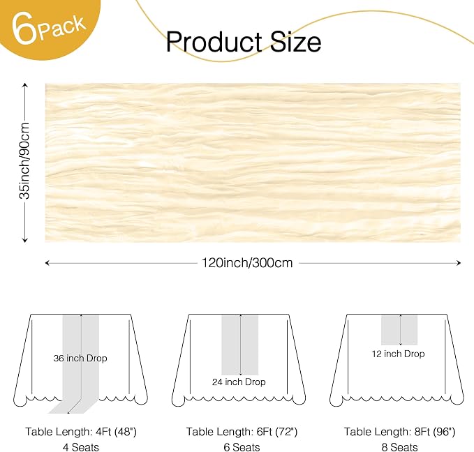 6 Pack Beige Cheese Cloth Table Runner 120 Inch Boho Rustic Gauze 10 FT - Image 5