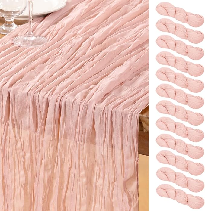 DeZerlor Dusty Pink Cheesecloth Table Runners 12 Pack Summer Boho Runners | by DeZerlor