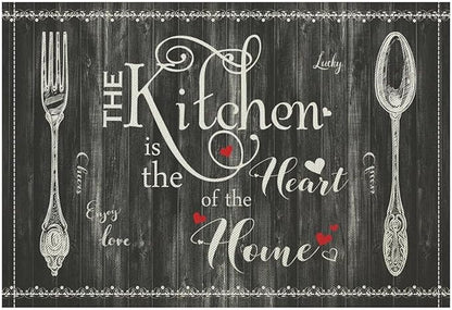 Vintage Farmhouse Placemat Set, Minimal Black White Rural Plank Art Sketch Cutlery Knife Fork Inspirational Quotes Pattern Home Decor Linen Table Mats for Dining Room Kitchen Party (17x12in) x6P