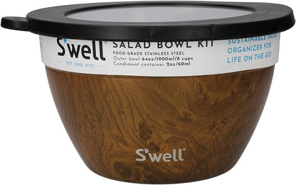 S’well Stainless Steel Salad Bowl Kit, Teakwood Finish, Includes 2oz Condiment - Image 12