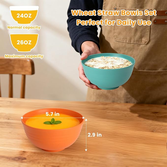 Plastic Bowls Alternative, Unbreakable Wheat Straw Cereal Bowls 8 PCS - Image 2