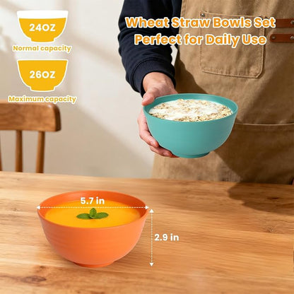 Plastic Bowls Alternative, Unbreakable Wheat Straw Cereal Bowls 8 PCS - Image 2