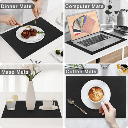 Homaxy Faux Leather Heat Resistant Placemats for Dining Table Set of 4, Waterproof Wipeable Washable PU Table Mats, Easy to Clean Anti-Slip Place Mats, 11.8" x 17", Black