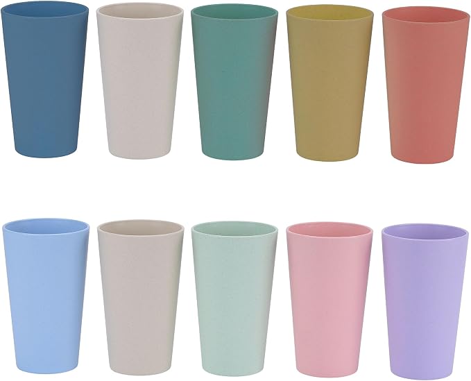 Wheat Straw Unbreakable Cup | 20 oz Reusable Water Drinking Glasses Sets of 10 by LuckyZone