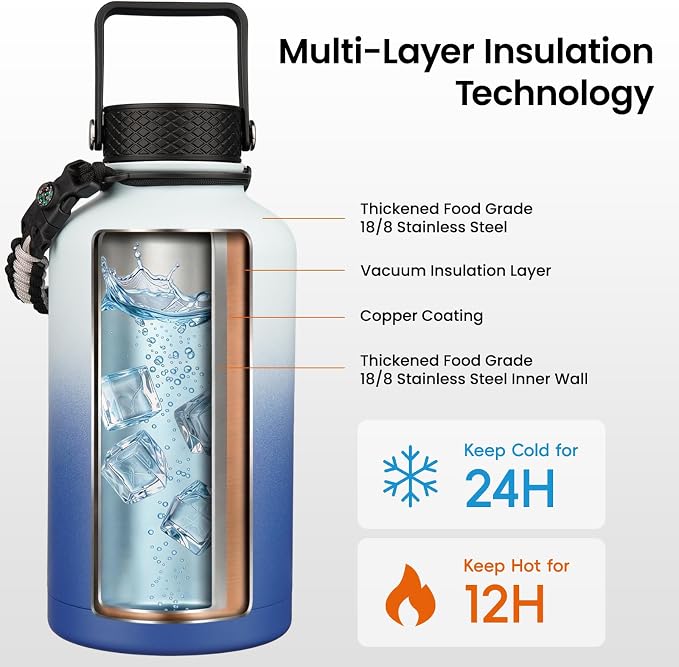 Konokyo 64 oz Insulated Stainless Steel Water Bottle Jug - Image 3