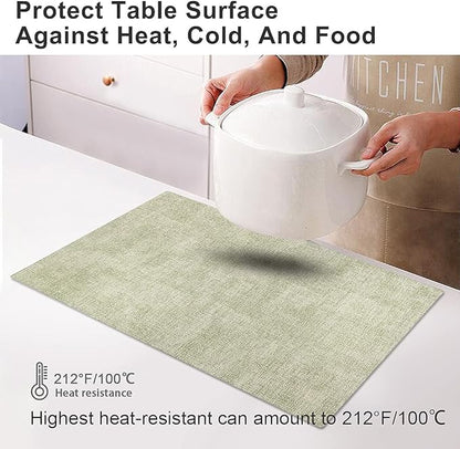 Leather Heat Resistant Placemats Set of 6 Waterproof Wipeable Washable PU Table Mats,Easy to Clean Anti-Slip Place Mats (Light Green, 6)