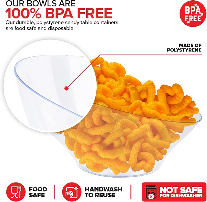 20oz Clear Plastic Serving Bowls Medium Disposable Candy Dishes, Buffet - Image 3