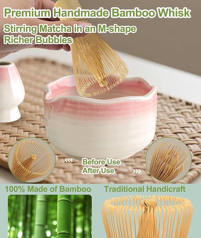 JBER Matcha Whisk Set, Handmade Whisk 100 Prongs, Sifter - Image 4