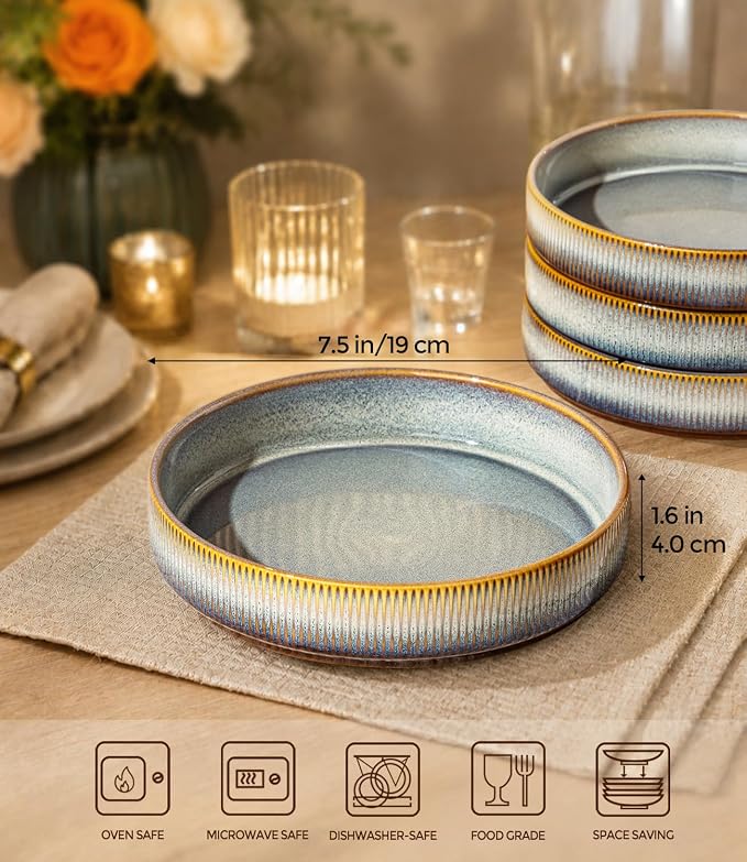 7.5" Ceramic Pasta Bowls Set of 4, Salad Bowls | Versatile Serving Bowls - Image 2