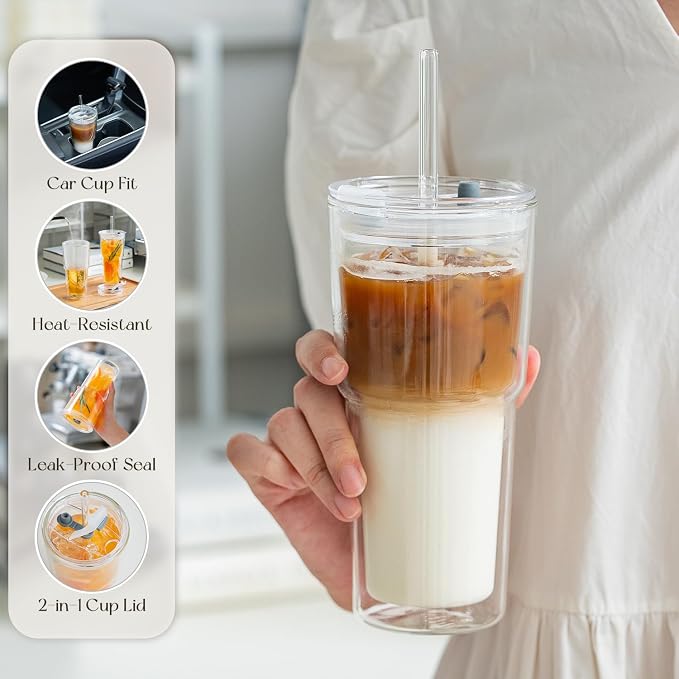 KEMORELA 20oz Double Wall Glass Tumblers 4‑Pack - Image 4
