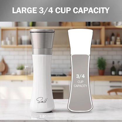 HOME EC Stainless Steel Salt and Pepper Grinder Set of 2 - Adjustable Ceramic Sea Salt Grinder & Pepper Grinder - Glass Salt and Pepper Shakers - Pepper Mill & Salt Mill W/Funnel - Black and White