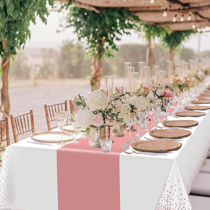 12Pcs White Rose Gold Tablecloth Party Decorations, Plastic White Table Cloth - Image 5