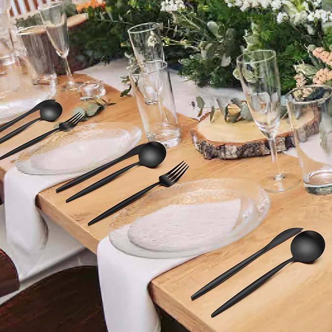 Matte Black Silverware Set 30 Piece, Wildone Stainless Steel Flatware Set - Image 6