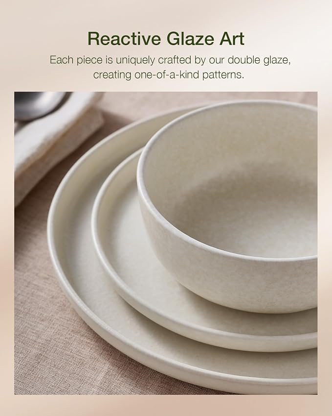 Famiware Milkyway 24-Piece Stoneware Plates and Bowls, Matte Beige White | - Image 3