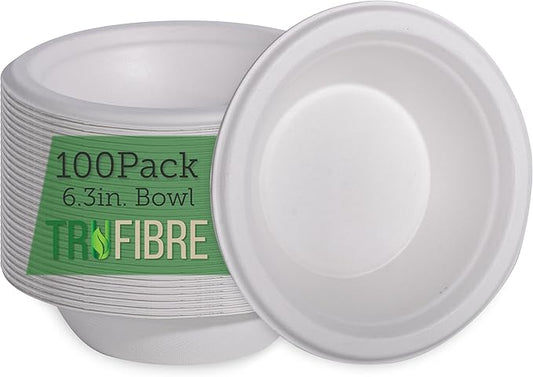 12 Oz Paper Bowls, 100 Pack 100% Compostable Heavy Duty Eco-Friendly Bagasse, Biodegrable Disposable Bowls for Hot, Cold Cereal, Soup, Salad, Bulk