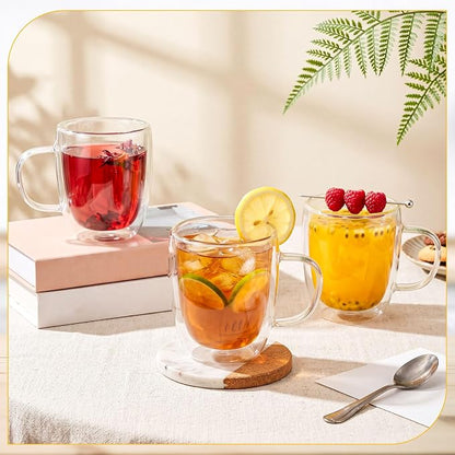 Patelai Glass Coffee Mugs Set of 4, 16 oz Clear Double Walled Coffee Cups - Image 6
