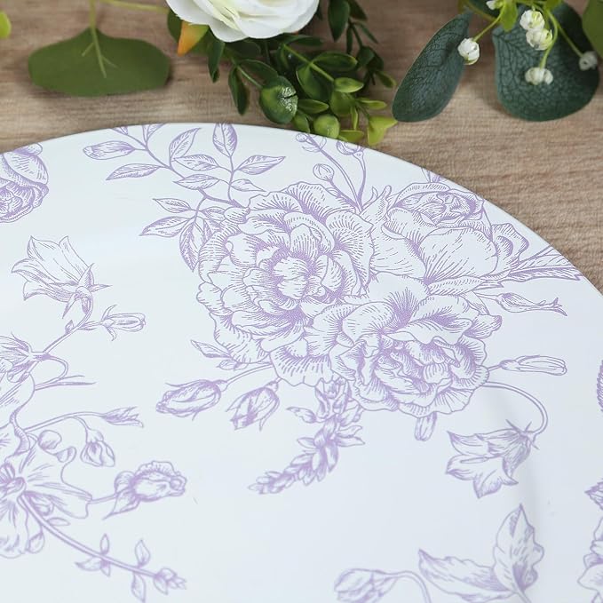 Efavormart 6 Pack Floral Acrylic Charger Plates in French Toile Pattern - Image 9