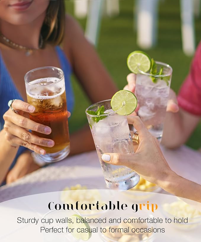13oz Drinking Glasses Set of 6, Lead-Free Crystal Tall Highball Glassware | - Image 3