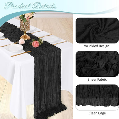 3 Pack Black Cheesecloth Table Runner, 17 x 108 inch, Semi Sheer Boho Cheese - Image 4