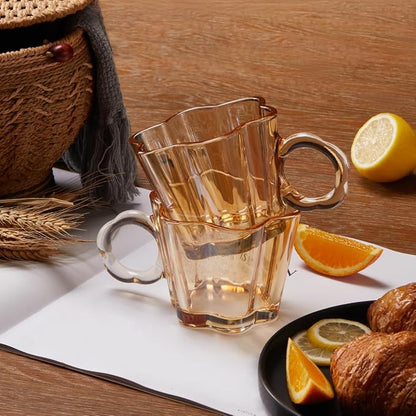 11oz Amber Floral Glass Coffee Mugs Set of 4 - Image 6