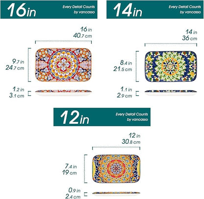 vancasso Serving Platters Set of 3, 16"/14"/12" Inch Rectangular Trays - Serving Platter Extra Large, Ceramic Bohemian Serving Dish for Entertaining Food, Microwave & Dishwasher Safe, Colorful