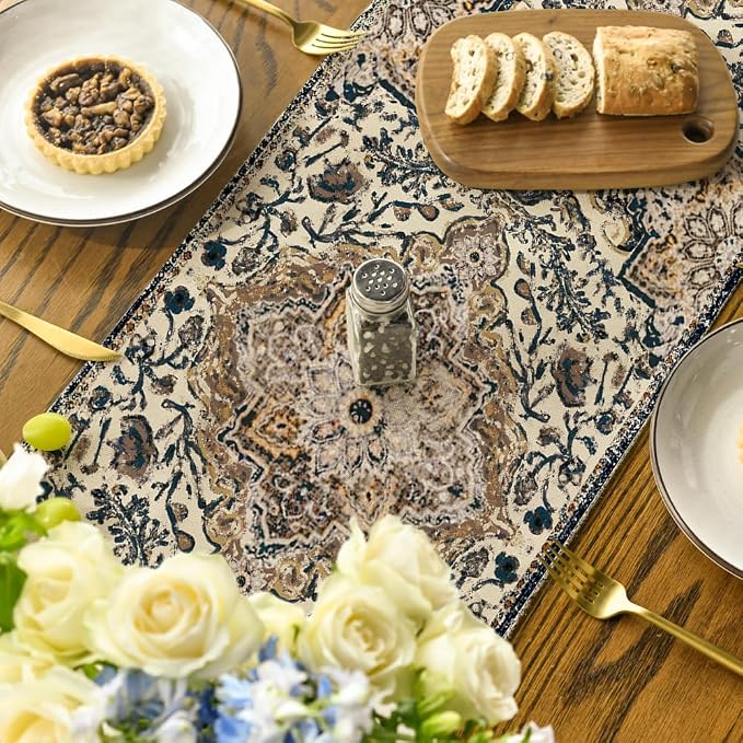 Artoid Mode Dark Blue Boho Bohemia Style Table Runner, Country Rustic Farmhouse - Image 4