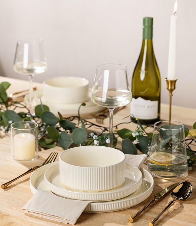 Ceramic Dinnerware Set for 8, 24-Piece Plates and Bowls Set | Lightweight - Image 6