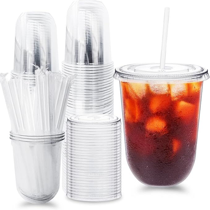 Alaeseje 50 Pack 16 oz Clear Plastic Iced Coffee Cups by Alaeseje