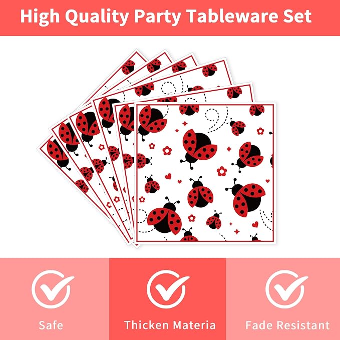 96 Pcs Love Bug Baby Shower Decorations, Lady Bug Tableware Set | Includes - Image 4