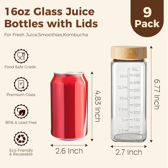 16 oz Square Glass Juice Bottles - Image 2