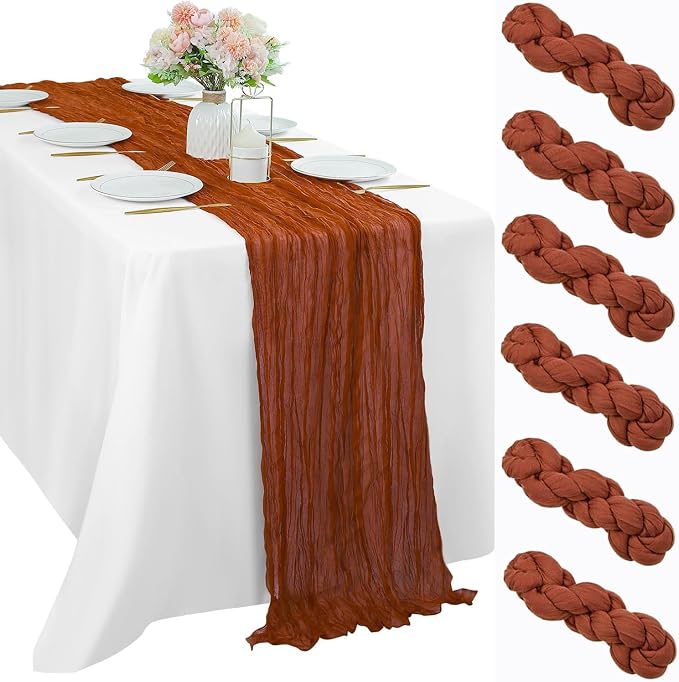 6 Pcs Cheesecloth Table Runner 10FT Terracotta Runner by Sunnyline