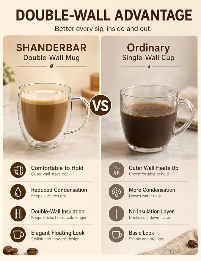 8.5oz Double Walled Glass Coffee Mugs - Image 9