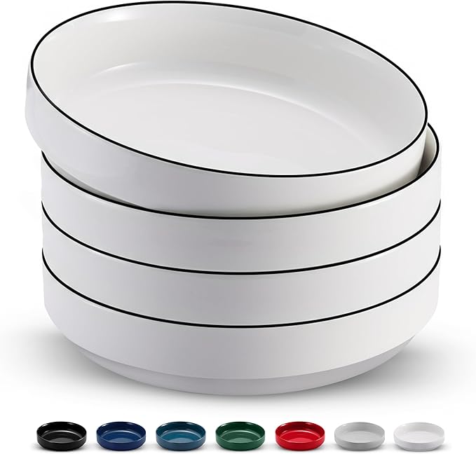 KooK Ceramic Large Pasta Bowls, Microwave and Dishwasher Safe, Shallow Serving by Kook