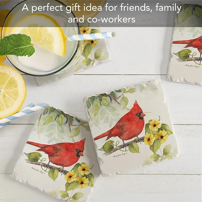 Thirstystone Cardinal Birdsong 4 Pack Tumbled Tile Stone Coasters | 4" Square - Image 7