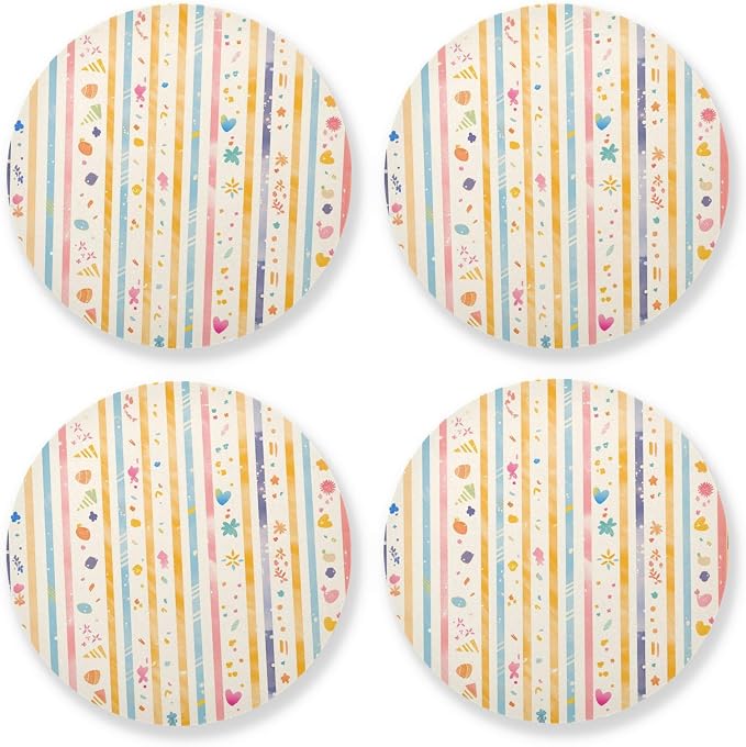 Stripes Tiny Dots Minimalist Aesthetic Coaster 4 Pcs Cork Placemats Hot Pads by KLL