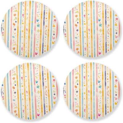 Stripes Tiny Dots Minimalist Aesthetic Coaster 4 Pcs Cork Placemats Hot Pads by KLL