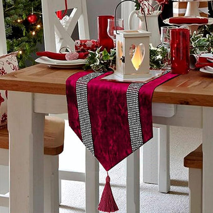 Glam Burgundy Table Runner, Bling Sequin Rhinestone, Ombre Velvet - Image 6