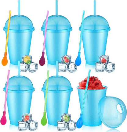 6 Set Slushie Cups with Dome Lids and Straws Detachable Spoon Straws Reusable by Unknown