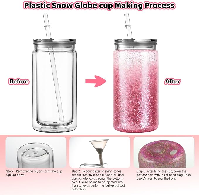 4 Pack 16oz Acrylic Snow Globe Tumbler Cups - Image 4