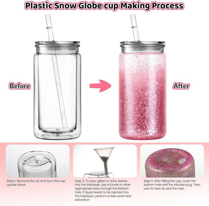 4 Pack 16oz Acrylic Snow Globe Tumbler Cups - Image 4