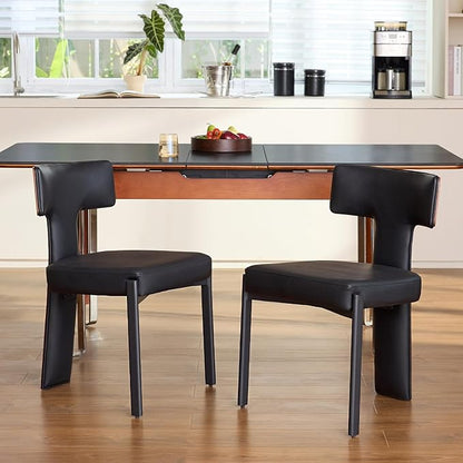 Black Dining Chairs Set of 2,Faux Leather Dining Chairs with Soft Cushion,Comfortable Upholstered Armless Dining Room Chairs with Curved Plywood Back