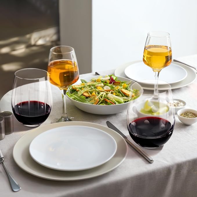 Joeyan Hand Blown Etched Stemless Wine Glasses - Image 4