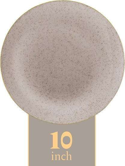 PLASTICPRO 30 Pack Disposable Plastic Plates Heavyweight Granite Look Elegant 10 inch Dinner Plates Grey with Gold Rim