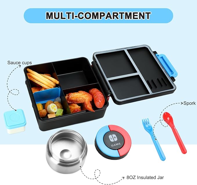Gamer Bento Lunch Box for Kids, 60 OZ Kids Lunch Box - Image 2